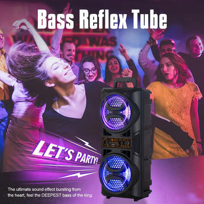 Speaker: Portable Bluetooth Speaker with Subwoofer Bass, Dual 6.5" LED Woofers and Microphone