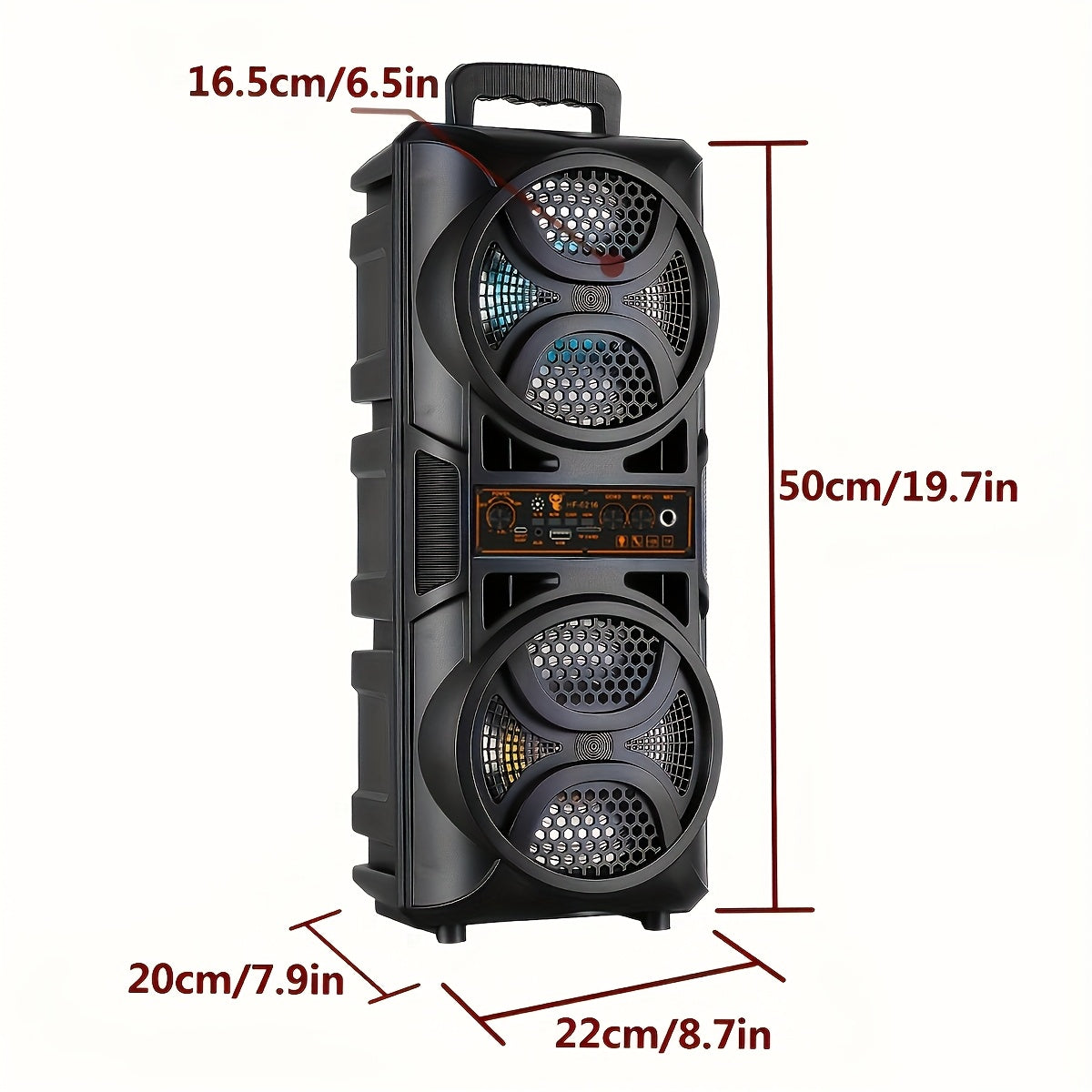 Speaker: Portable Bluetooth Speaker with Subwoofer Bass, Dual 6.5" LED Woofers and Microphone