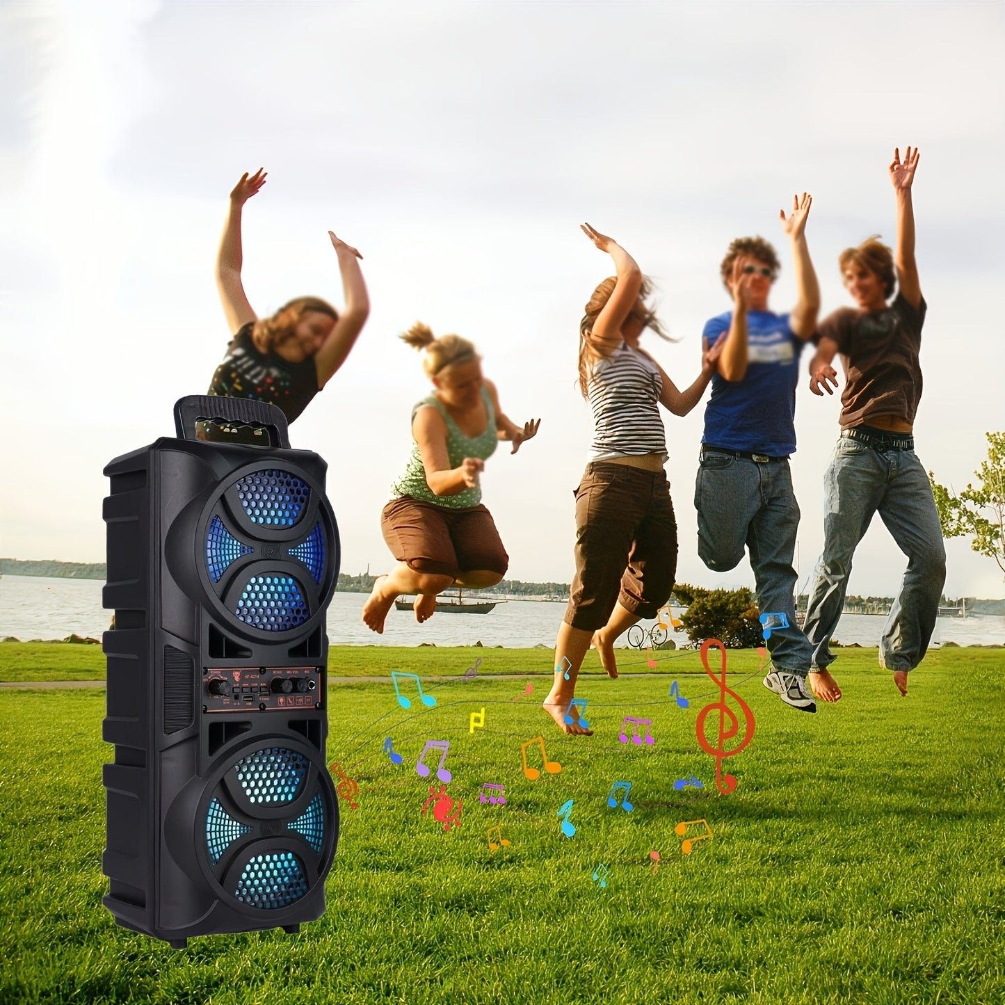 Speaker: Portable Bluetooth Speaker with Subwoofer Bass, Dual 6.5" LED Woofers and Microphone