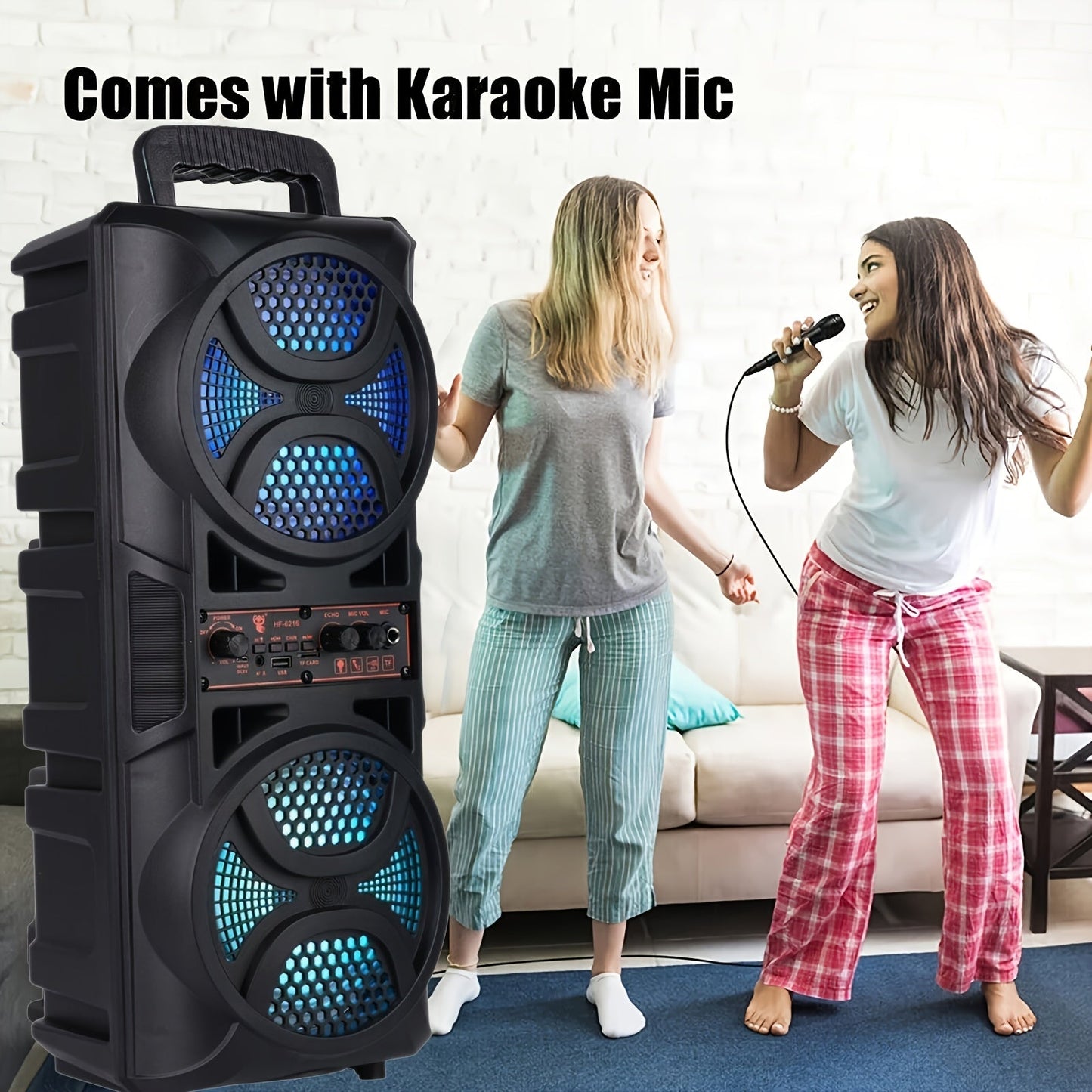 Speaker: Portable Bluetooth Speaker with Subwoofer Bass, Dual 6.5" LED Woofers and Microphone