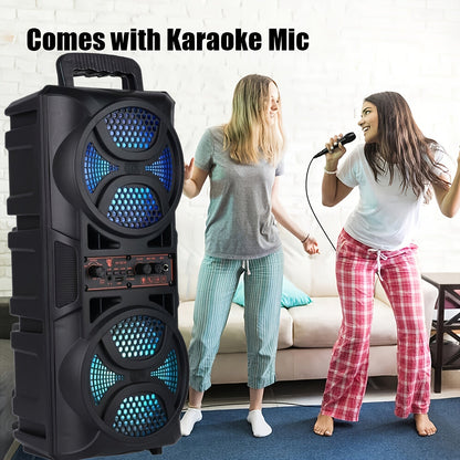 Speaker: Portable Bluetooth Speaker with Subwoofer Bass, Dual 6.5" LED Woofers and Microphone