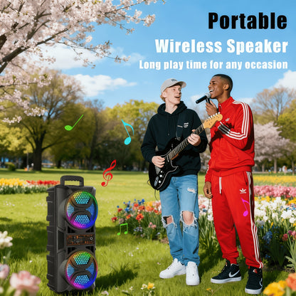 Speaker: Portable Bluetooth Speaker with Subwoofer Bass, Dual 6.5" LED Woofers and Microphone