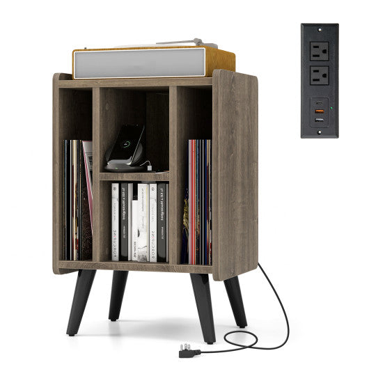 Vinyl Storage: Turntable Stand with 4 Open Shelves-Gray