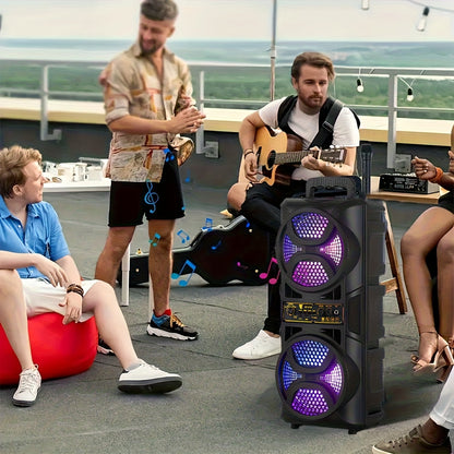 Speaker: Portable Bluetooth Speaker with Subwoofer Bass, Dual 6.5" LED Woofers and Microphone