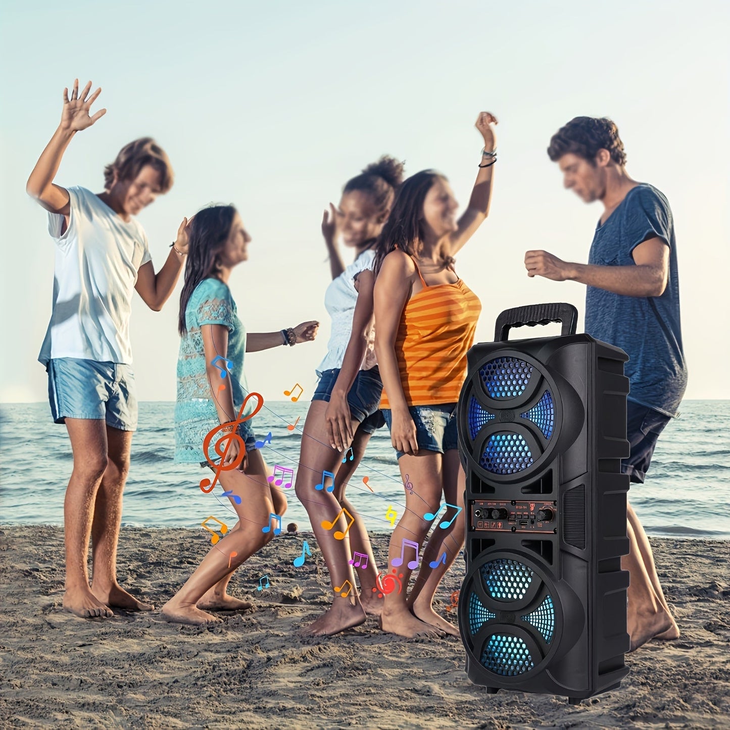 Speaker: Portable Bluetooth Speaker with Subwoofer Bass, Dual 6.5" LED Woofers and Microphone