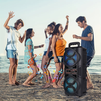 Speaker: Portable Bluetooth Speaker with Subwoofer Bass, Dual 6.5" LED Woofers and Microphone